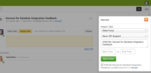 Harvest for Zendesk Widget - Marketplace